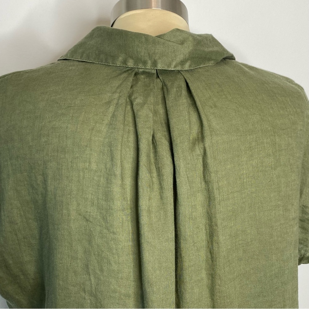 J. Jill Olive Linen Short Sleeve Button Down Top - Picture 4 of 7